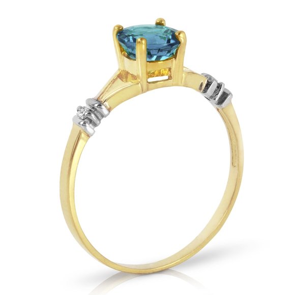 14K GOLD RING WITH NATURAL DIAMONDS & BLUE TOPAZ - Picture 2 of 4